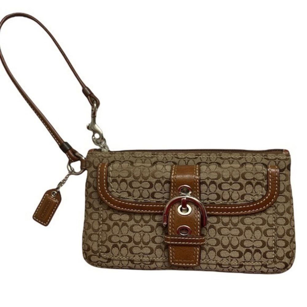 Coach brown leather signature c vintage y2k wristlet clutch bag soho